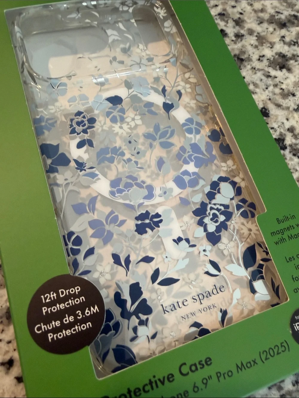Kate Spade Clear Floral iPhone 17 Pro Max Case in Blue and White
